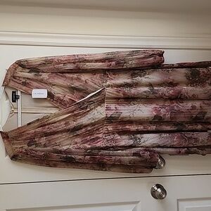 Le Chateau Long Sleeve Floral Dress - Brown and Pink